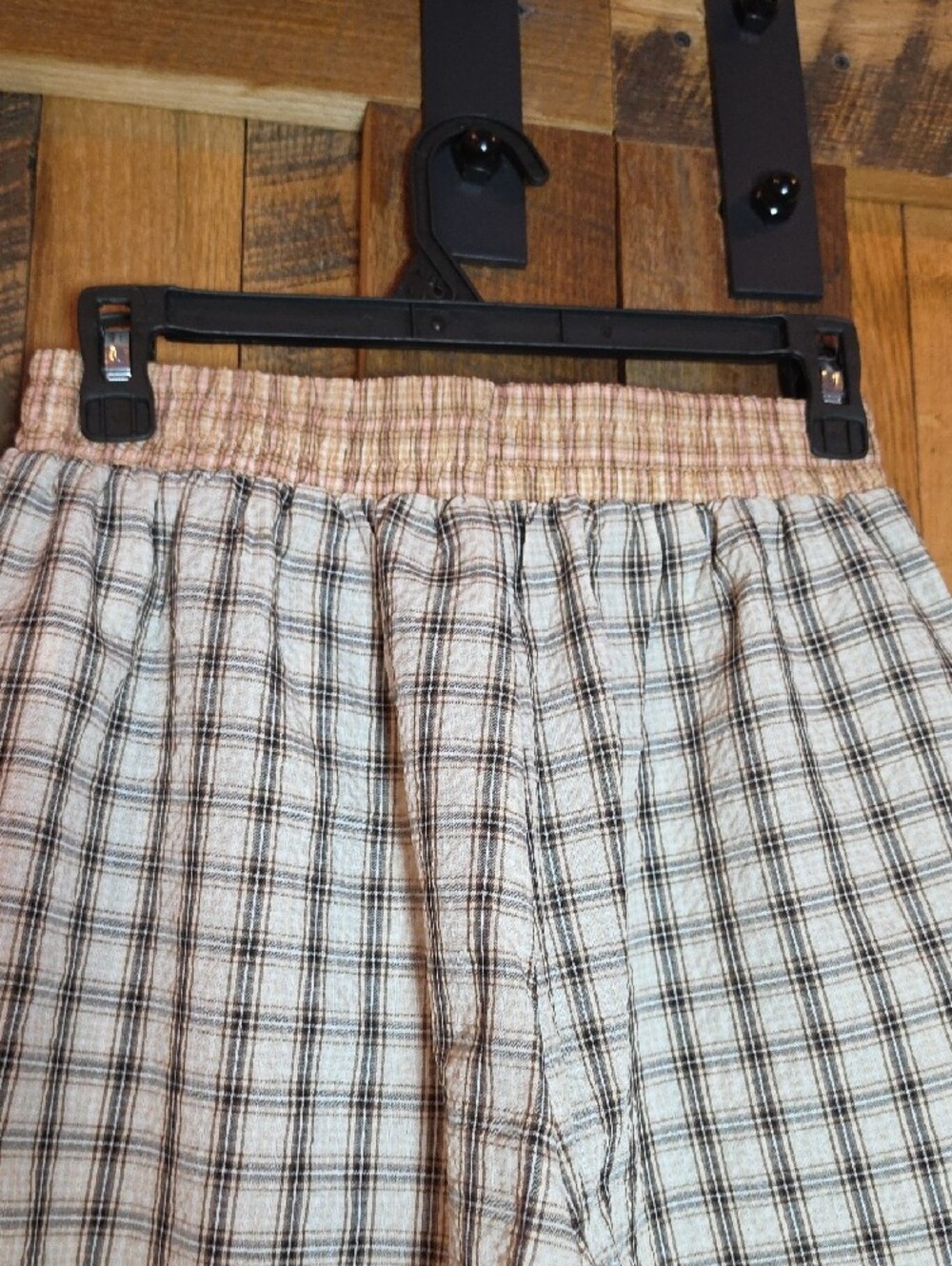 207p Oddi Plaid Ruffle Hem Pants - Cream Brown - Picture 12 of 16